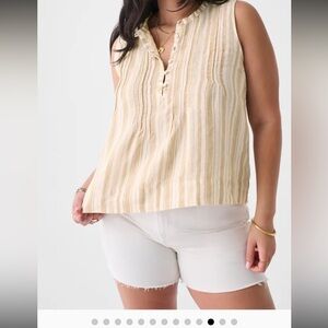 Faherty Isha Sleeveless Top Natural Bombay Stripe XL 100% Linen GUC shell button